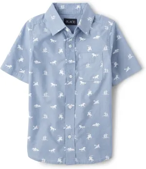 The Children's Place Boys' and Toddler Boys' Short Sleeve Button Down Shirt