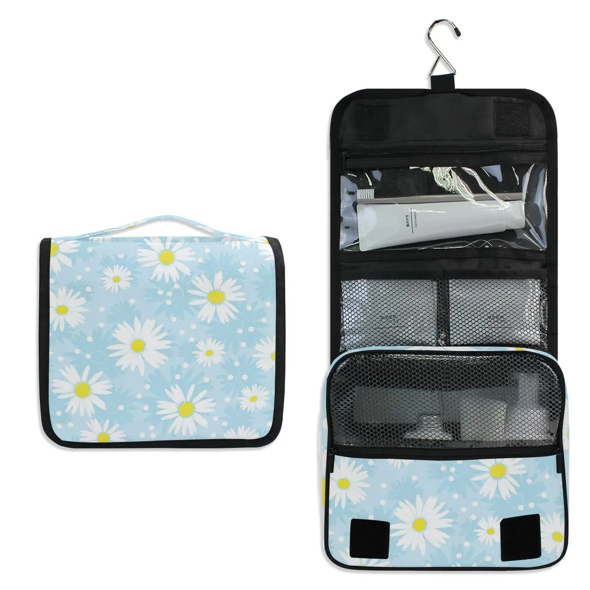 Travel Hanging Toiletry Bag, MOYYO Little Camomile Cosmetic Bag Large Capacity Cosmetic Pouch Makeup Bag Travel Organizer for Women Girls Men