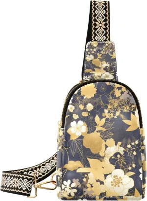 Trendy Black and Gold Vintage Flowers body fanny pack cute leather fanny pack crossbody for travel
