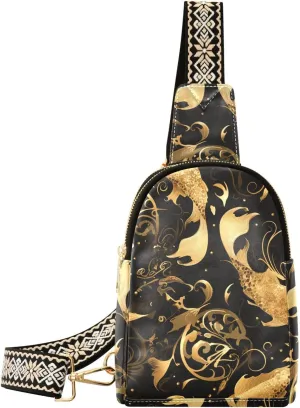 trendy Golden Black Goldfish women's fanny pack leather large fanny packs for for travel