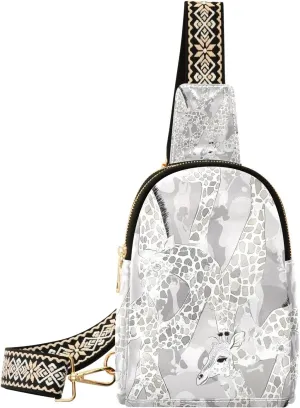Trendy Grey Giraffe body fanny packs leather travel cross body bag for hiking