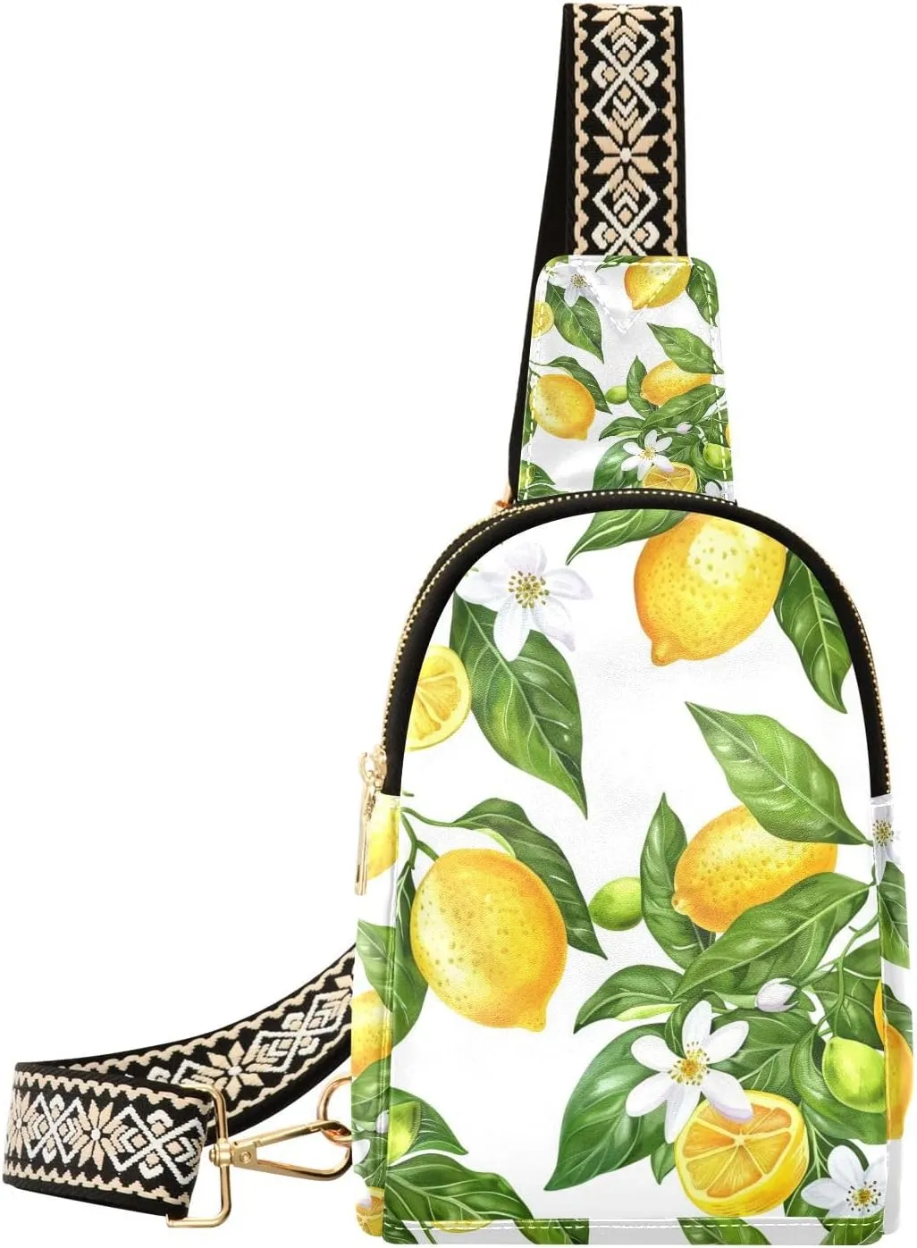 Trendy Lemon and Lemon Tree Leaves leather fanny pack anti-theft shoulder bag for women for day pack