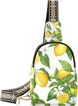 Trendy Lemon and Lemon Tree Leaves leather fanny pack anti-theft shoulder bag for women for day pack