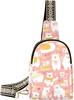 trendy Mr &mrs Bear Peach Gold leather sling bag waterproof fanny packs crossbody bags for day pack