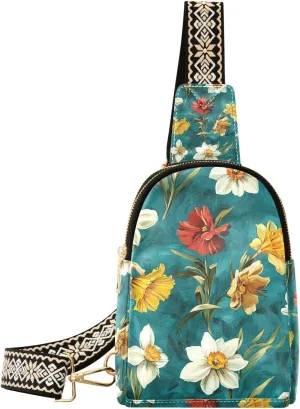 Trendy Oil Painting with White Daisies leather fanny pack sturdy crossbody fanny packs for for day pack