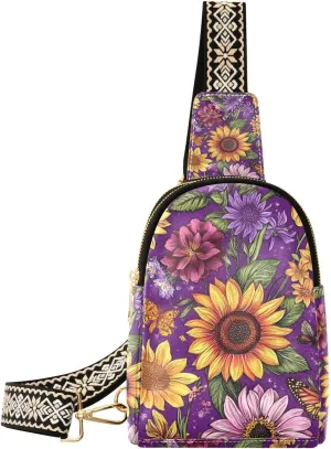 Trendy Oil Painting with Yellow Retro Sunflowers leather fanny pack multipurpose womens crossbody fanny pack for travel