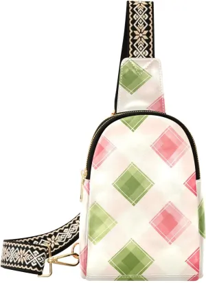 trendy Peach and Green Buffaloo Plaid Check bag for girls lightweight fanny pack diaper bag for hiking