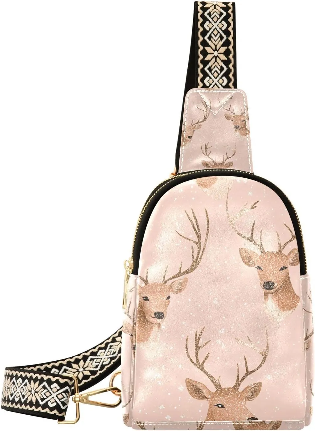 Trendy Rose Gold Christmas Deer fanny pack diaper fashion travel bag for men for travel