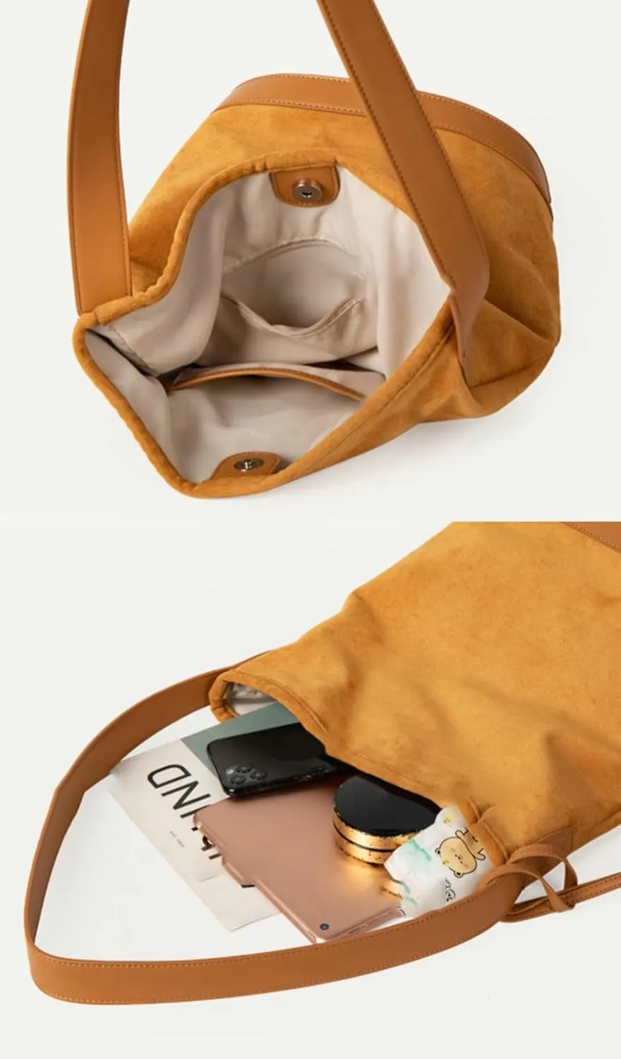 Trendy Suede Bucket Bag Mini Zip Round Accessory Pouch Women 2024 Fall Shoulder Bag Vintage Handbag