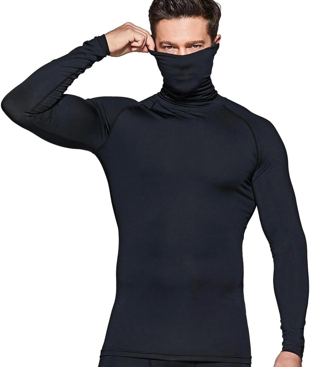 TSLA Men's UPF 50  Mock Long Sleeve Compression Shirts, Athletic Workout Shirt, Base Layer for Water Sports