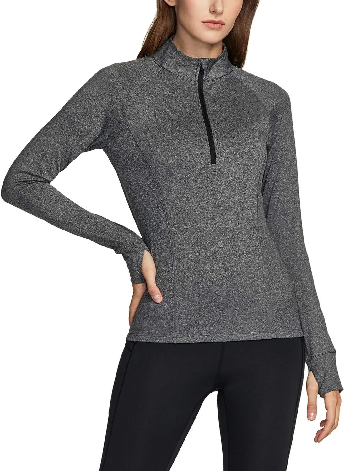 TSLA Women's 1/2 Zip Thermal Pullover Shirts, Lightweight Slim Fit Athletic Fleece Lining Winter Running Sweatshirt