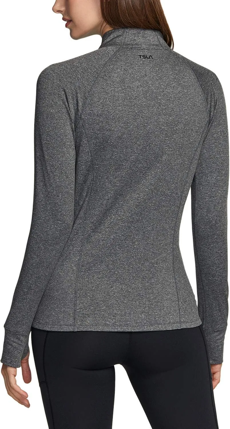 TSLA Women's 1/2 Zip Thermal Pullover Shirts, Lightweight Slim Fit Athletic Fleece Lining Winter Running Sweatshirt
