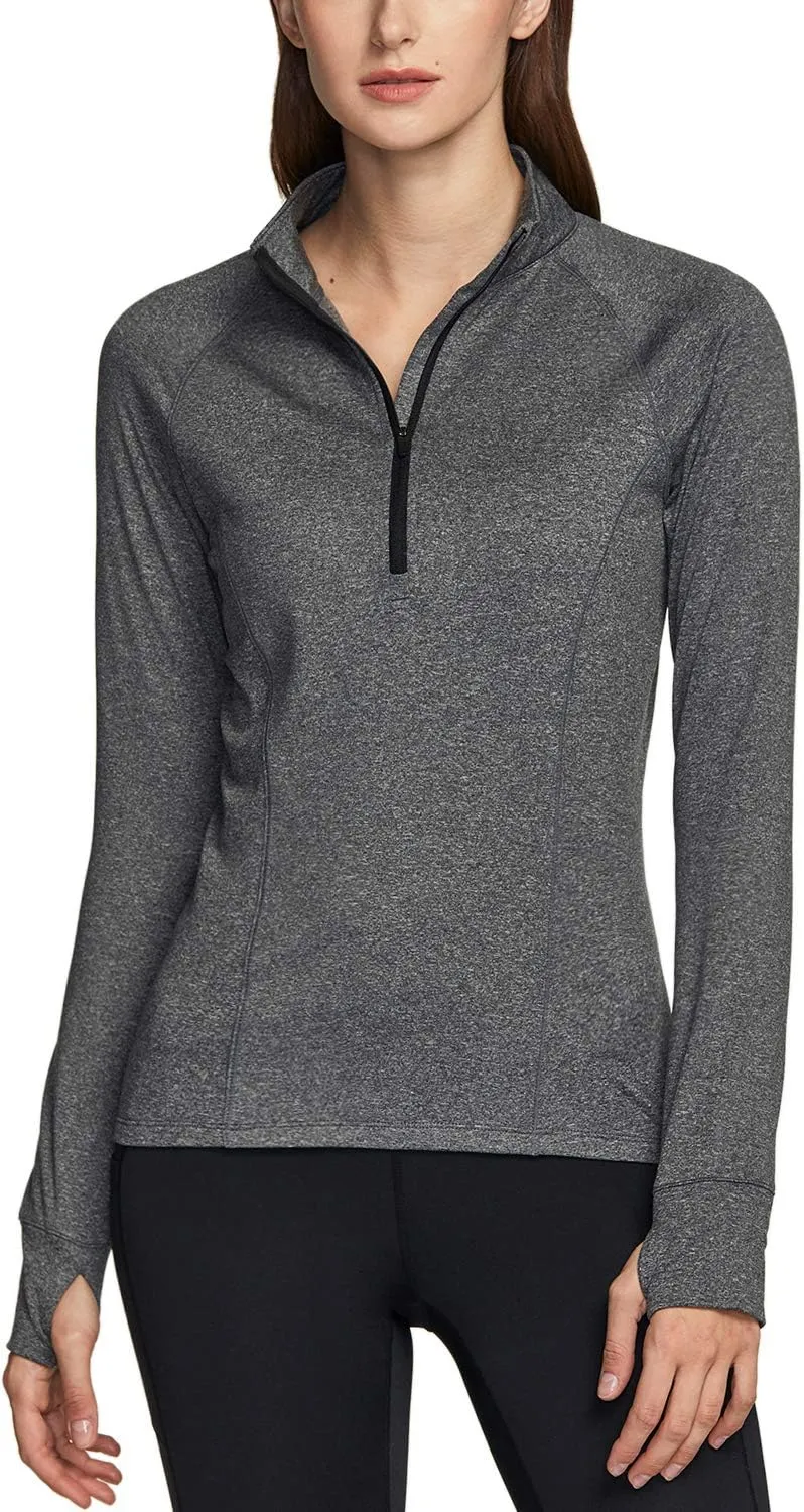 TSLA Women's 1/2 Zip Thermal Pullover Shirts, Lightweight Slim Fit Athletic Fleece Lining Winter Running Sweatshirt