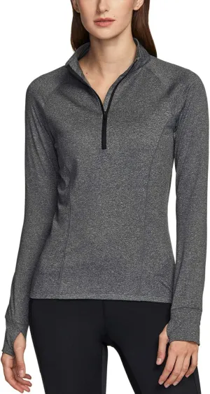 TSLA Women's 1/2 Zip Thermal Pullover Shirts, Lightweight Slim Fit Athletic Fleece Lining Winter Running Sweatshirt