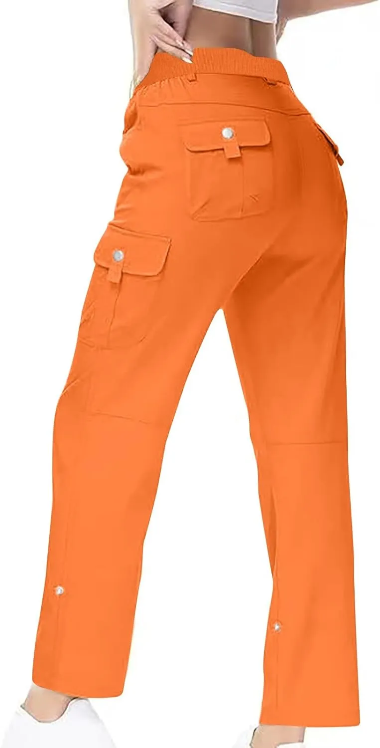 Tummy Control Pants for Women Elastic Waist Casual Summer Trousers Skinny Baggy = Lightweight Cargo Pants with Pockets