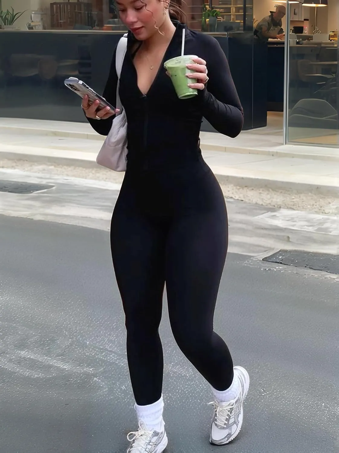 UOUA Two Piece Outfits Women Tracksuit Sets Long Sleeve Zip Up Jacket & Leggings for Gym Workout Set