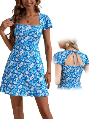 VETIOR Cute mini Dress Square Neck Cap Sleeves Summer Backless A Line Dresses with Pocket 2025