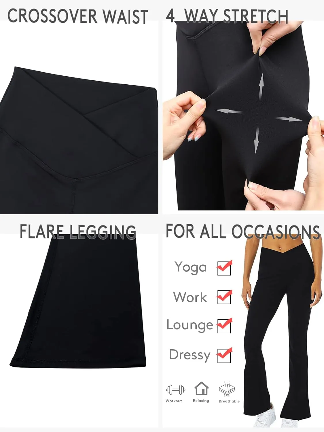 viehunt Womens Crossover Flare Leggings High Waisted Casual Cute Stretchy Full Length Workout Elegant Yoga Pants