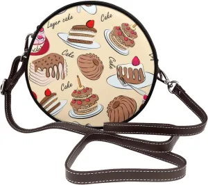 Vintage Faux Leather Shoulder Crossbody Purse Handbag Round for Women with Adjustable Strap