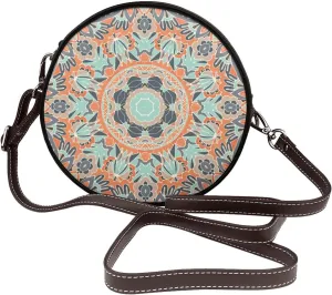 Vintage Faux Leather Shoulder Crossbody Purse Handbag Round for Women with Adjustable Strap
