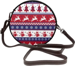 Vintage Faux Leather Shoulder Crossbody Purse Handbag Round for Women with Adjustable Strap