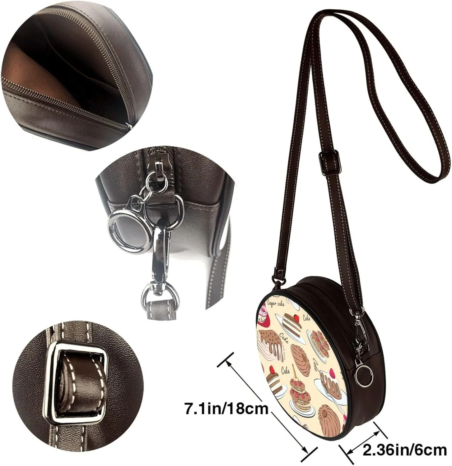 Vintage Faux Leather Shoulder Crossbody Purse Handbag Round for Women with Adjustable Strap