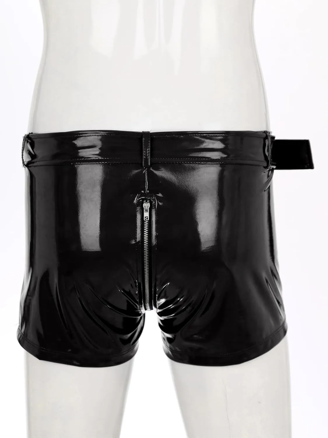 Vxuxlje Men's PVC Faux Leather Low Rise Shorts Wet Look Boxer Briefs Nightclub Dance Hot Pants