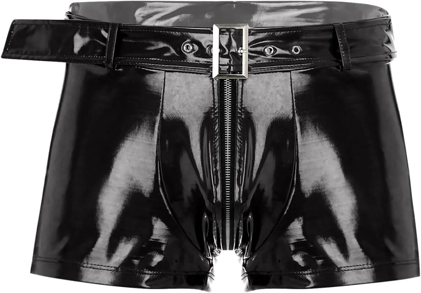 Vxuxlje Men's PVC Faux Leather Low Rise Shorts Wet Look Boxer Briefs Nightclub Dance Hot Pants