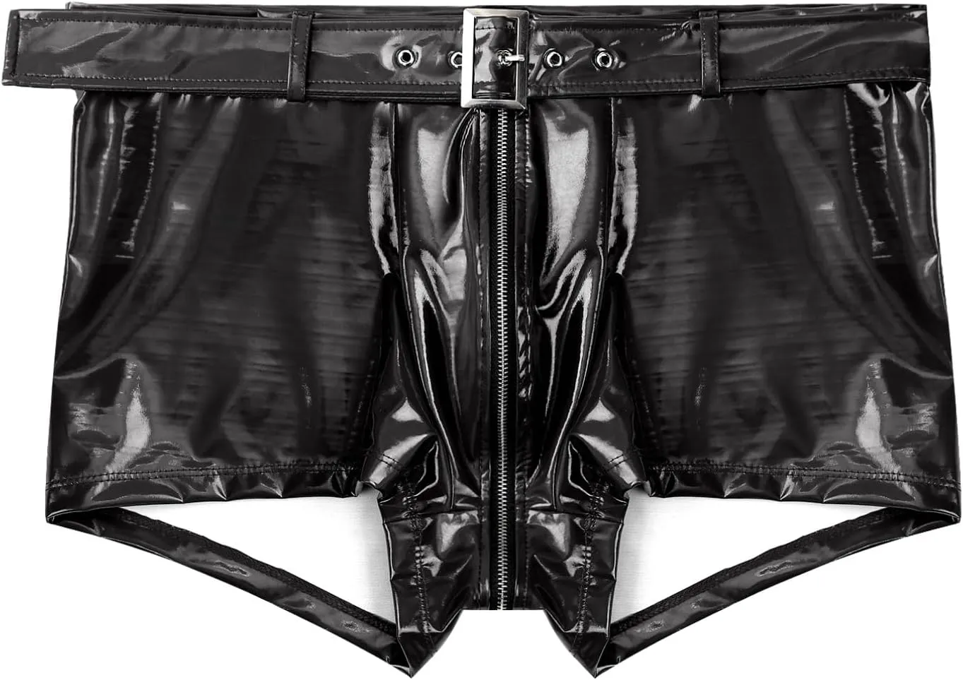 Vxuxlje Men's PVC Faux Leather Low Rise Shorts Wet Look Boxer Briefs Nightclub Dance Hot Pants