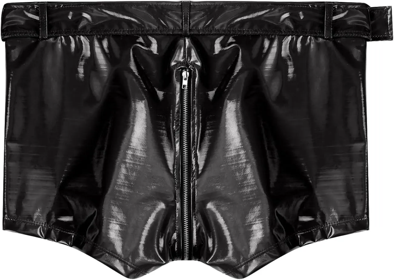 Vxuxlje Men's PVC Faux Leather Low Rise Shorts Wet Look Boxer Briefs Nightclub Dance Hot Pants