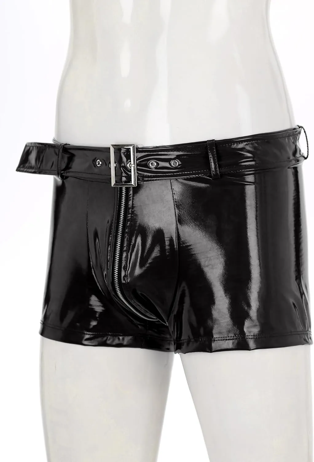 Vxuxlje Men's PVC Faux Leather Low Rise Shorts Wet Look Boxer Briefs Nightclub Dance Hot Pants