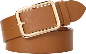 WERFORU Women Classic Black Leather Belt With Square Black Buckle For Jeans Pants,1.3" width