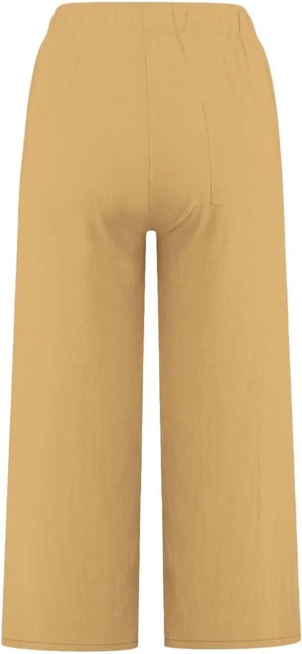 Wide Leg Capris for Women Summer Casual Palazzo Pants Drawstring Elastic Waist Baggy Lightweight Beach Capri Trousers