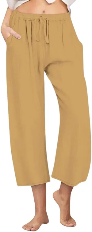 Wide Leg Capris for Women Summer Casual Palazzo Pants Drawstring Elastic Waist Baggy Lightweight Beach Capri Trousers