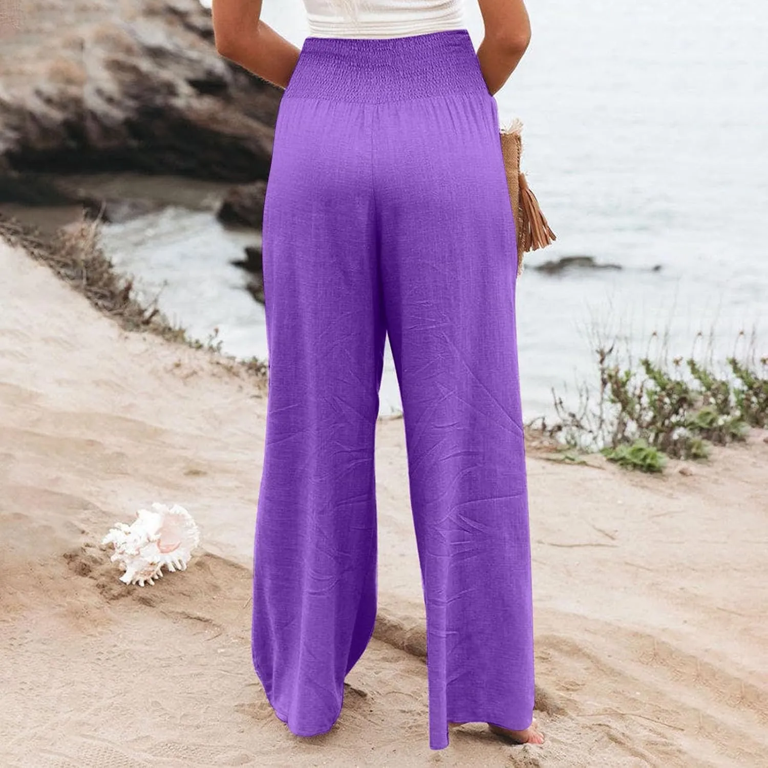Wide Leg Pants for Women Linen Palazzo Pants Summer Boho High Waist Casual Lounge 2025 Beach Travel Vacation Pant