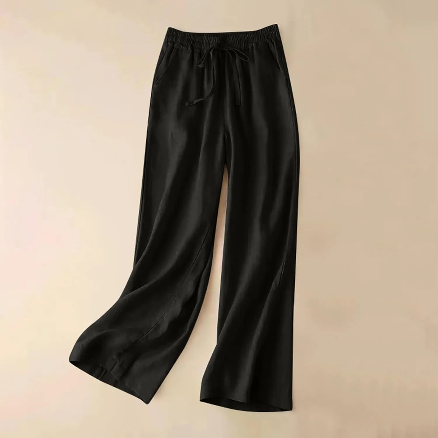 Wide Leg Pants for Women, Straight Leg Drawstring Linen Pants Wide High