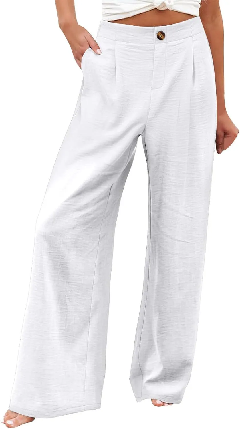 Wide Leg Pants for Women Summer High Waist Wear to Work Casual Trousers Loose Fit Straight Boho Palazzo Pants with Pockets