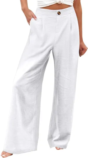 Wide Leg Pants for Women Summer High Waist Wear to Work Casual Trousers Loose Fit Straight Boho Palazzo Pants with Pockets
