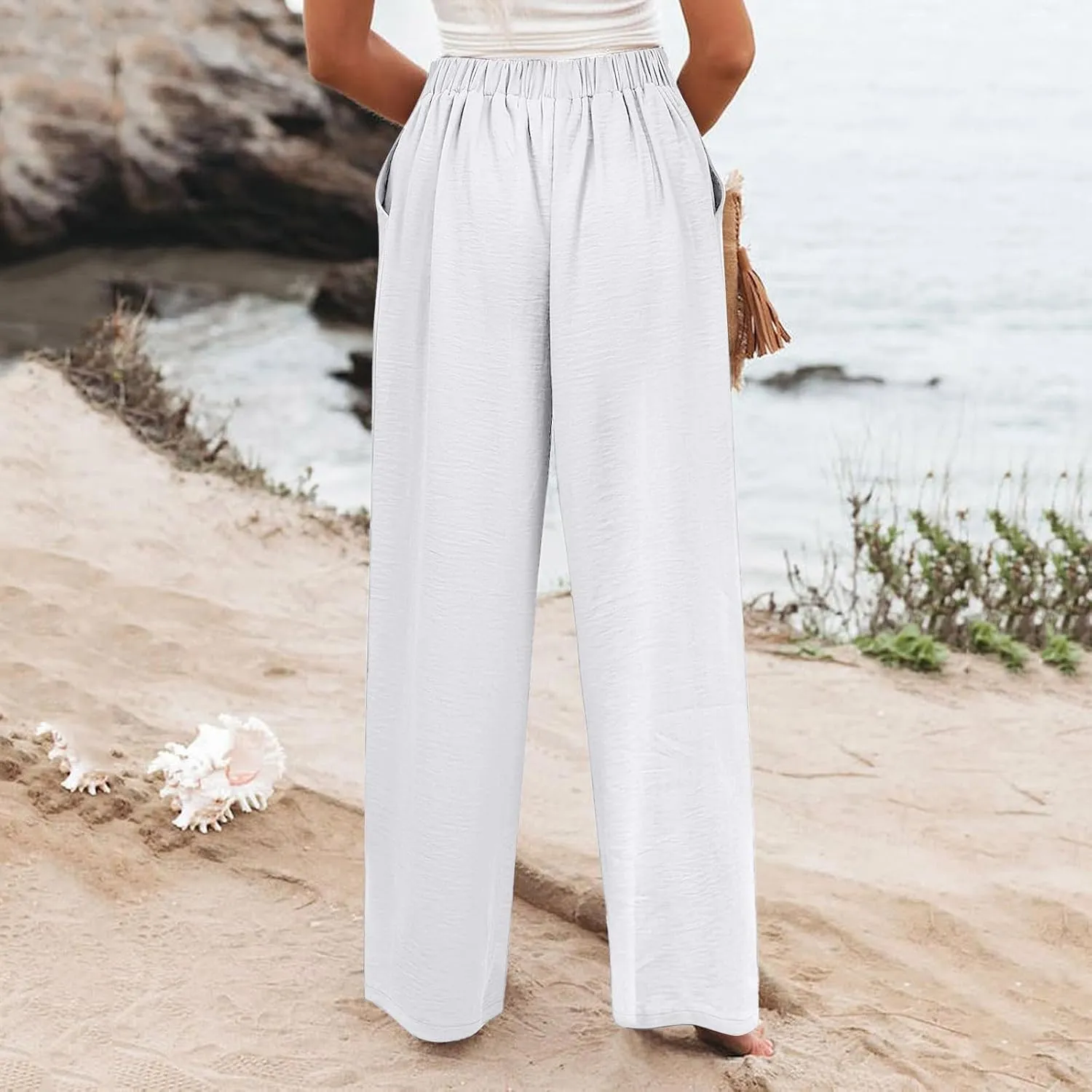 Wide Leg Pants for Women Summer High Waist Wear to Work Casual Trousers Loose Fit Straight Boho Palazzo Pants with Pockets
