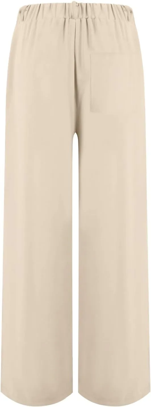 Wide Leg Pants Woman Summer High Waisted Dress Pants Trousers Lightweight Comfy Elastic Waist Pants with Pockets