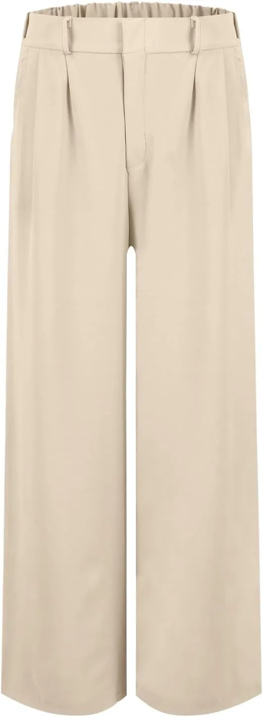 Wide Leg Pants Woman Summer High Waisted Dress Pants Trousers Lightweight Comfy Elastic Waist Pants with Pockets