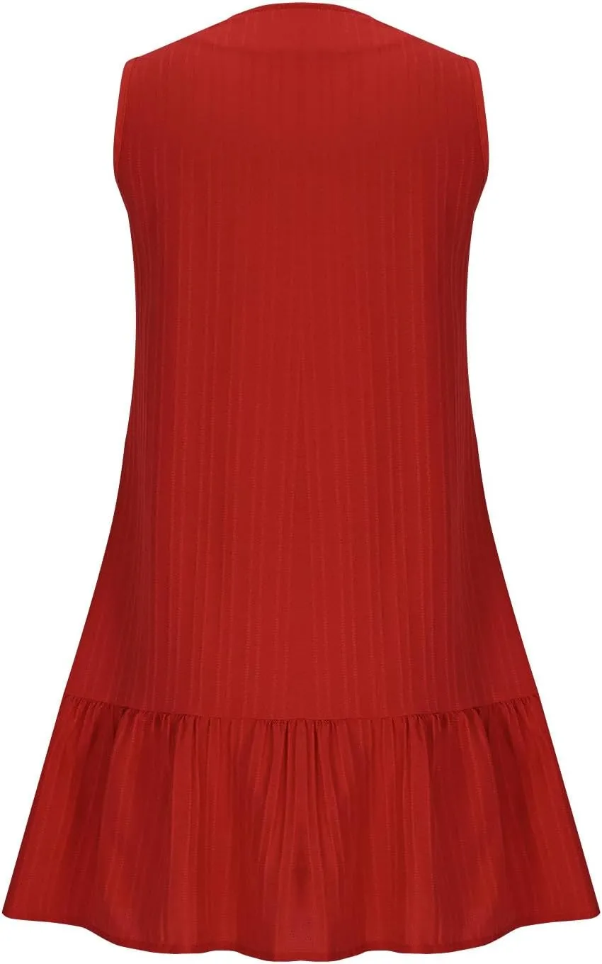 Women Casual Shirt Dresses Summer Sleeveless Button Down Mini Dress Cute V Neck Ruffle Loose Beach Tank Sundress
