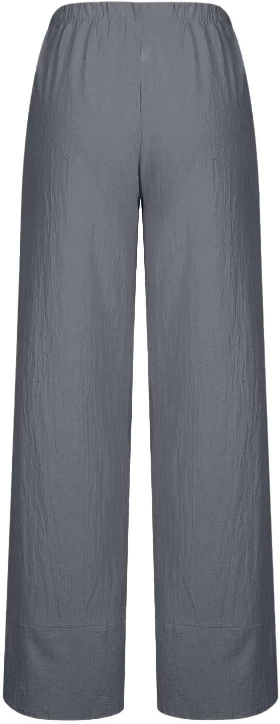Women Cotton Linen Capris Pants Summer Plus Size Boho Pant Lightweight Hight Waist Linen Vacation Beach Trouser Pocket