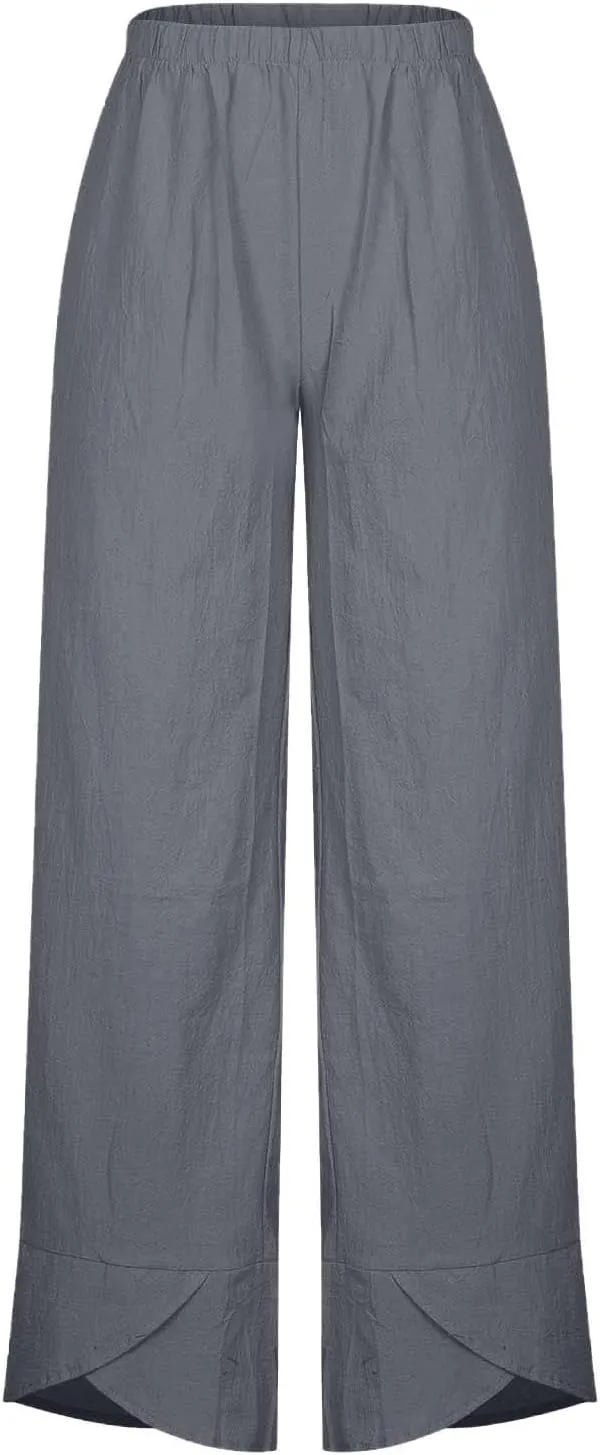 Women Cotton Linen Capris Pants Summer Plus Size Boho Pant Lightweight Hight Waist Linen Vacation Beach Trouser Pocket