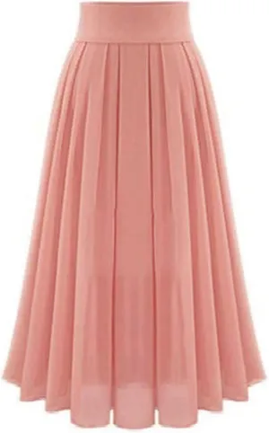 Women High Waisted Flared Skirt Pleated Midi Skirt A-Line Elastic Maxi Skirts Swing Business Work Vintage Flowy Skirt