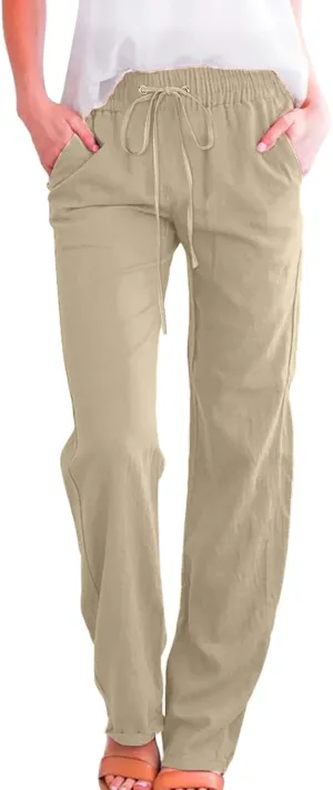 Women High Waisted Wide Leg Pants Casual Drawstring Elastic Trousers Comfy Women Pants Casual Elastic Waist Straight Leg