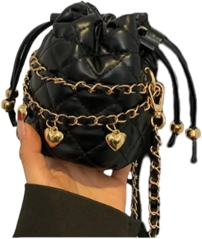 Women Quilted Bucket Bag Mini Crossbody Detachable Chain Strap 5 Colors Pu Luxe