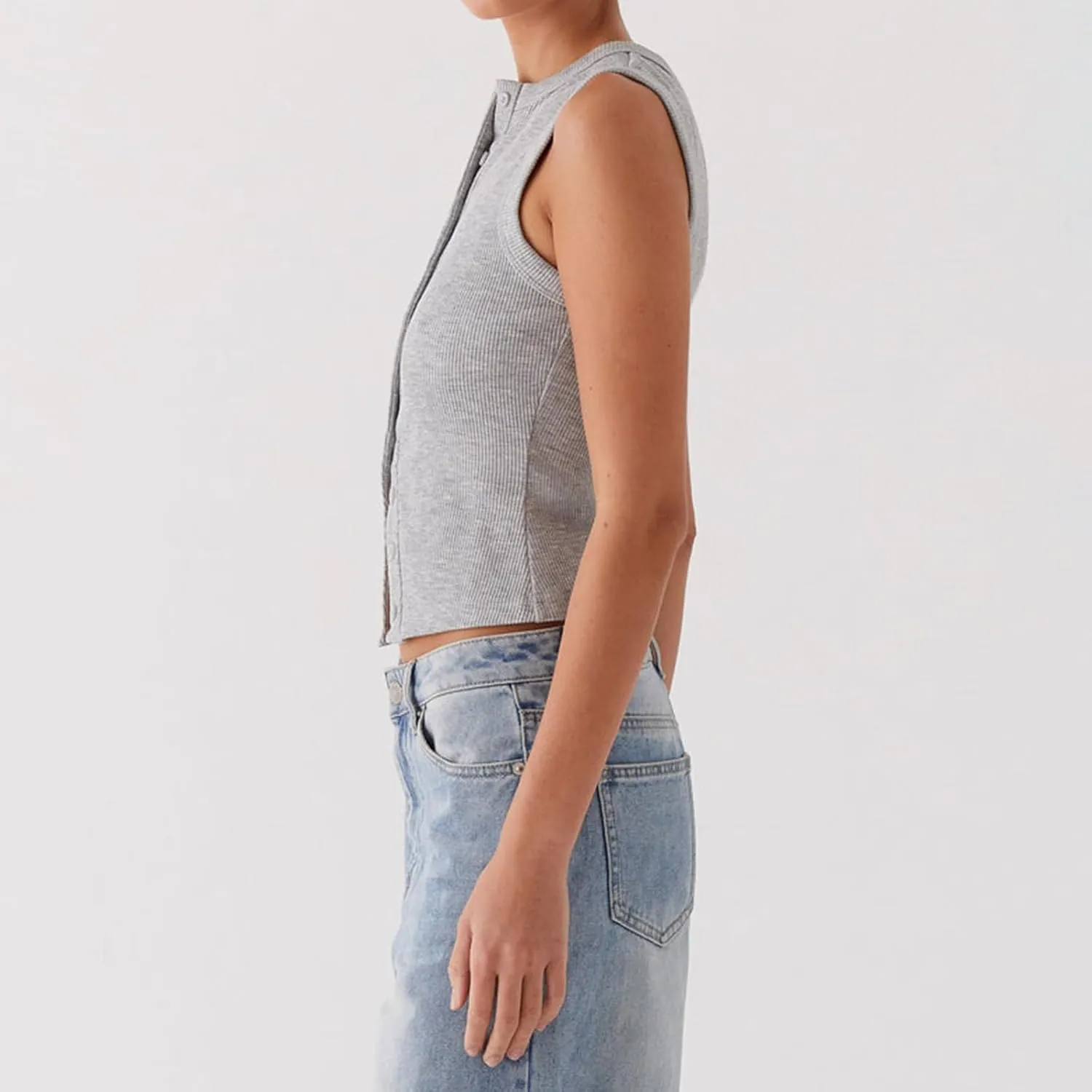 Women Sleeveless Cardigan Vest Crewneck Open Front Button Down Crop Tank Tops Casual Y2k Slim Fit Top Shirt