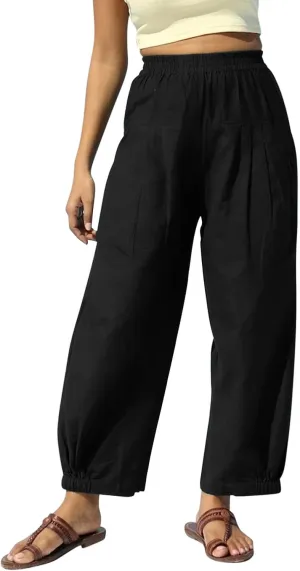 Women Summer High Waisted Haren Pant Trendy Casual Cotton Linen Pants Wide Leg Long Lounge Trouser with Pockets Outfit
