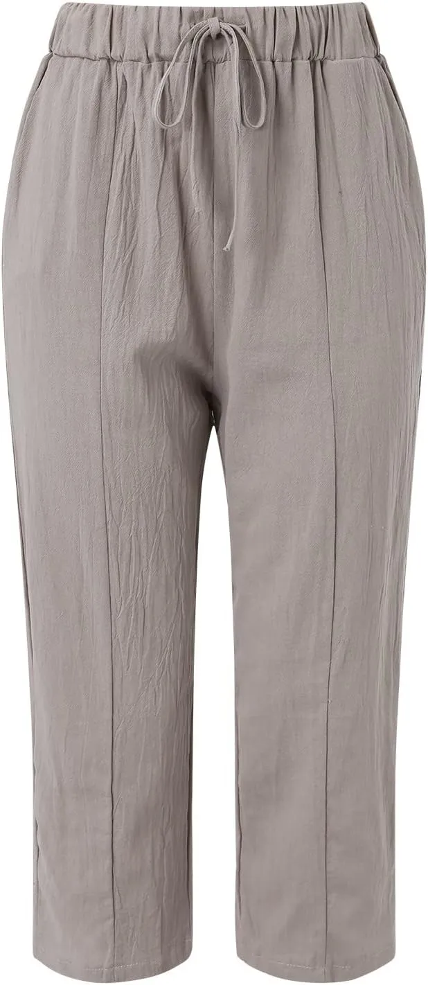 Women Wide Leg Cotton and Linen Pants 2025 Summer High Waist Palazzo Pants Jogger Pleated Trouser with Pocket